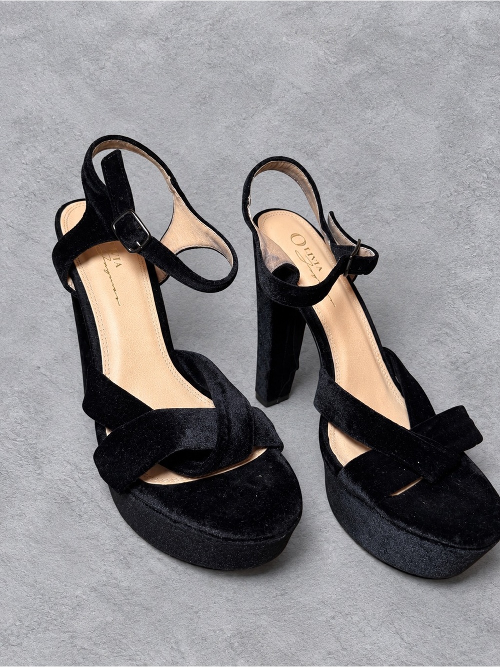 Black Velvet Platform Sandals with Ankle Strap